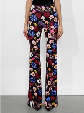 Alice + Olivia Black Floral Bootcut Pants Botanical Black